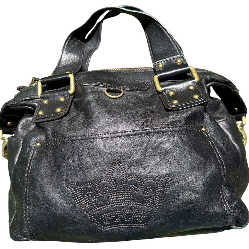 Gianni Bini Bag black Genuine Soft Leather Shoulder Purse Boho Embroidered Crown